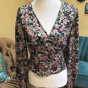 Lush Floral V-Neck Long Sleeve Top